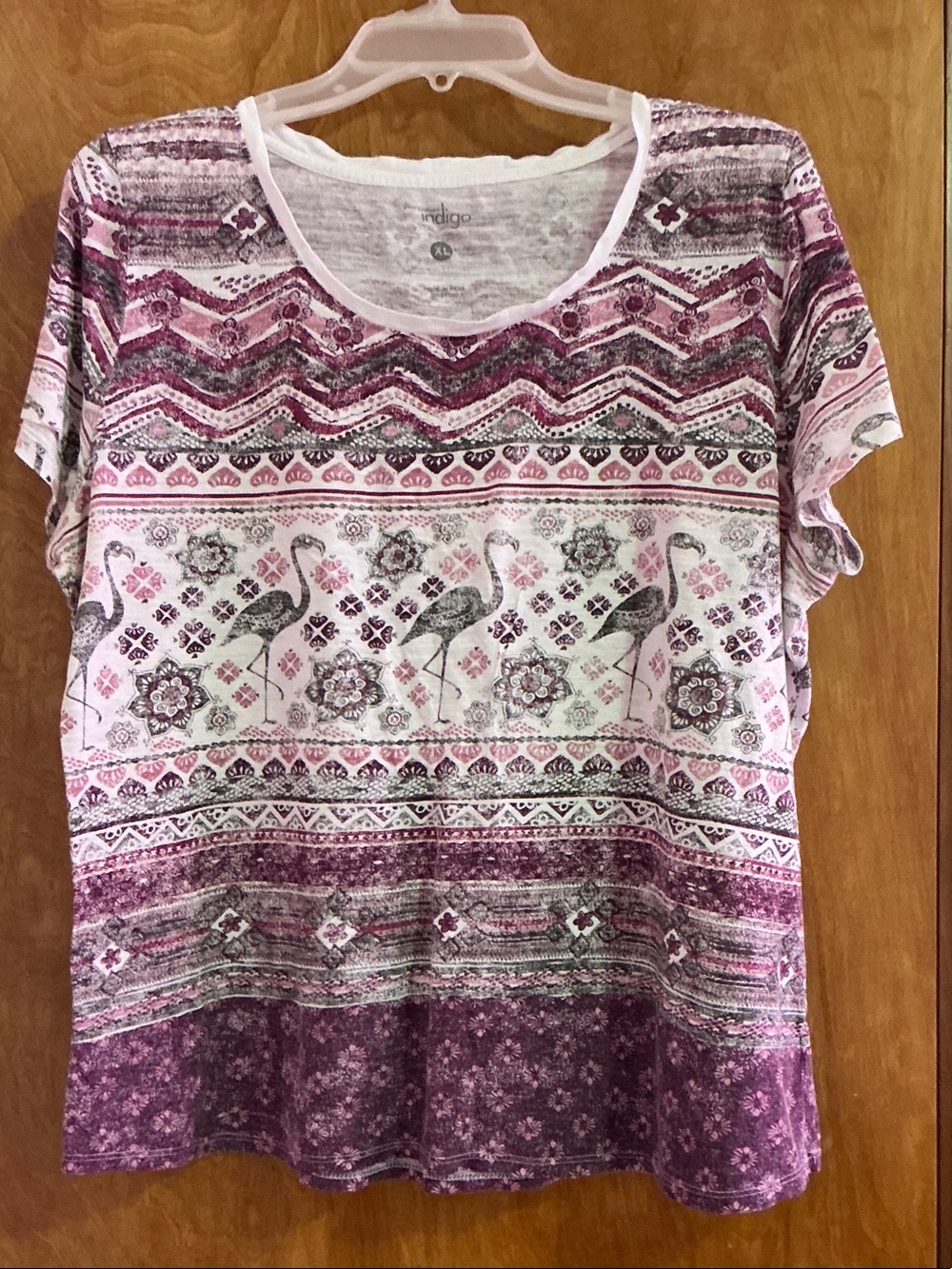 Indigo Pink and Purple Flamingo Print Short Sleeve Tee